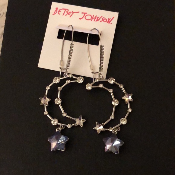 Betsey Johnson Silver Tone Shine Bright Crescent Moon Drop Earrings Crystal NWT - Picture 3 of 10